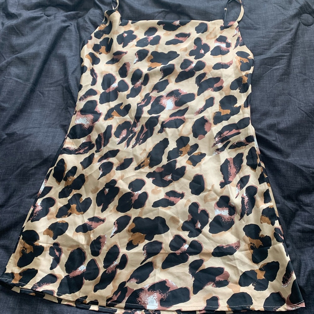 Brown/combo satin mini dress